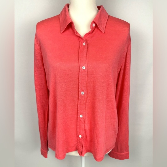 NWOT J. McLaughlin Button Up Top Long Sleeves Lightweight Jersey Linen Blend XL - Picture 1 of 8